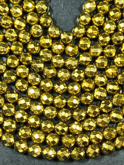 NATURAL Pyrite Gemstone Bead Faceted 2mm 4mm 6mm 8mm Round Beads, Beautiful Gold Color Plated Pyrite Gemstone Loose Bead Full Strand 15.5"