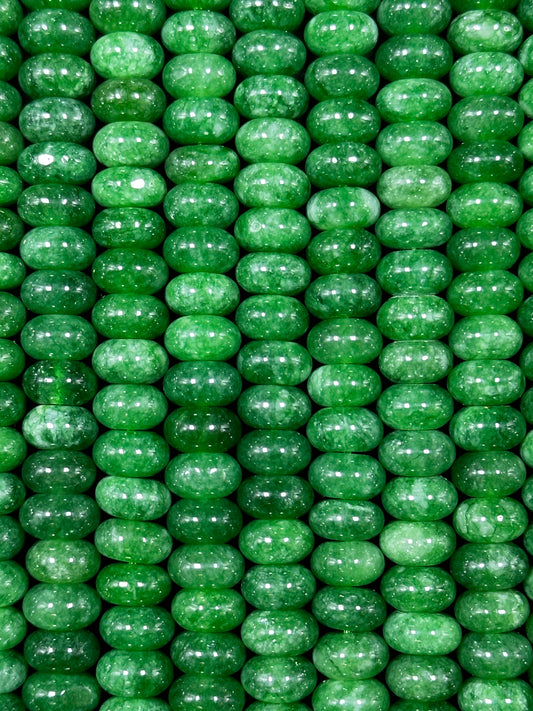 NATURAL Green Jade Gemstone Bead 8x5mm Rondelle Shape Bead, Beautiful Green Color Jade Gemstone Beads, Great Quality Bead Full Strand 15.5"