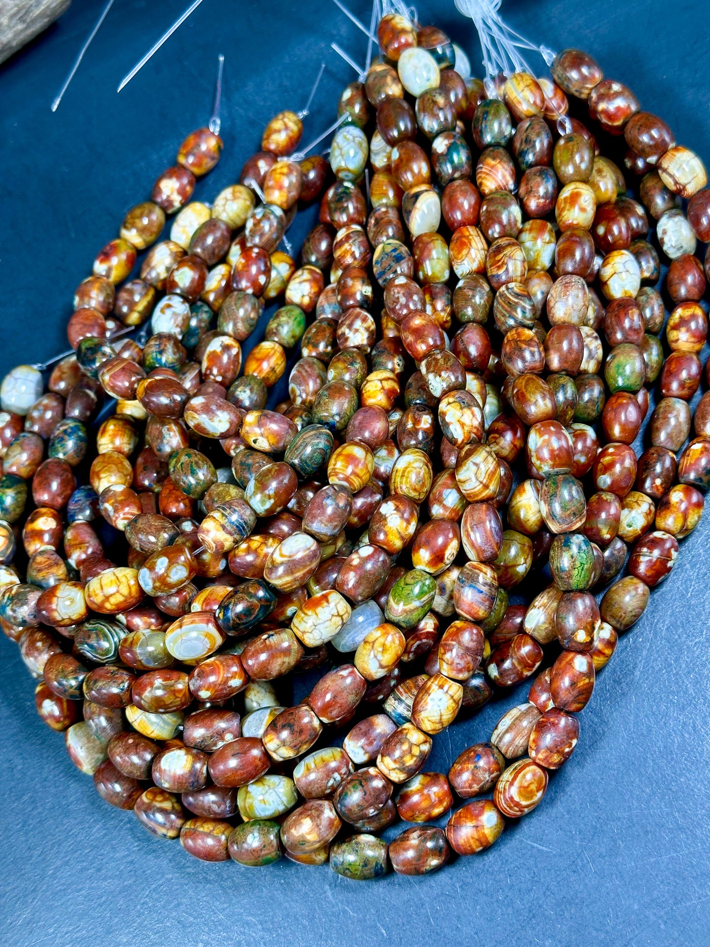 AAA NATURAL Tibetan Gemstone Bead 13x10mm Barrel Shape Bead, Gorgeous Multicolor Brown Orange Blue Color Tibetan Stone Beads Full Strand