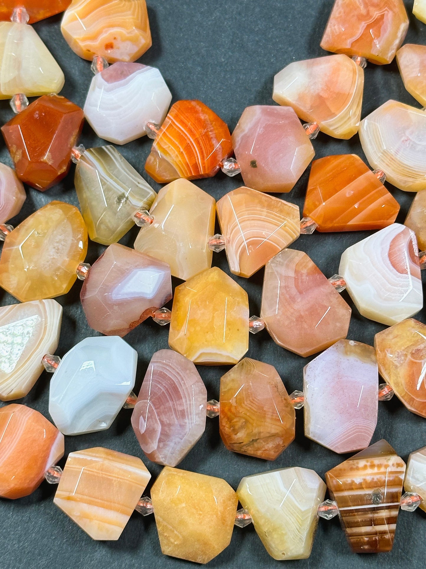 Natural Botswana Agate Gemstone Bead Faceted Nugget Shape, Beautiful Orange White Color Botswana Beads, Excellent Quality Full Strand 15.5"