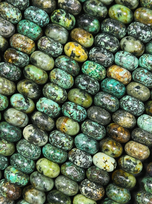 Natural African Turquoise Gemstone Bead 10x6mm Rondelle Shape, Beautiful Natural Green Brown Turquoise, Excellent Quality Full Strand 15.5"