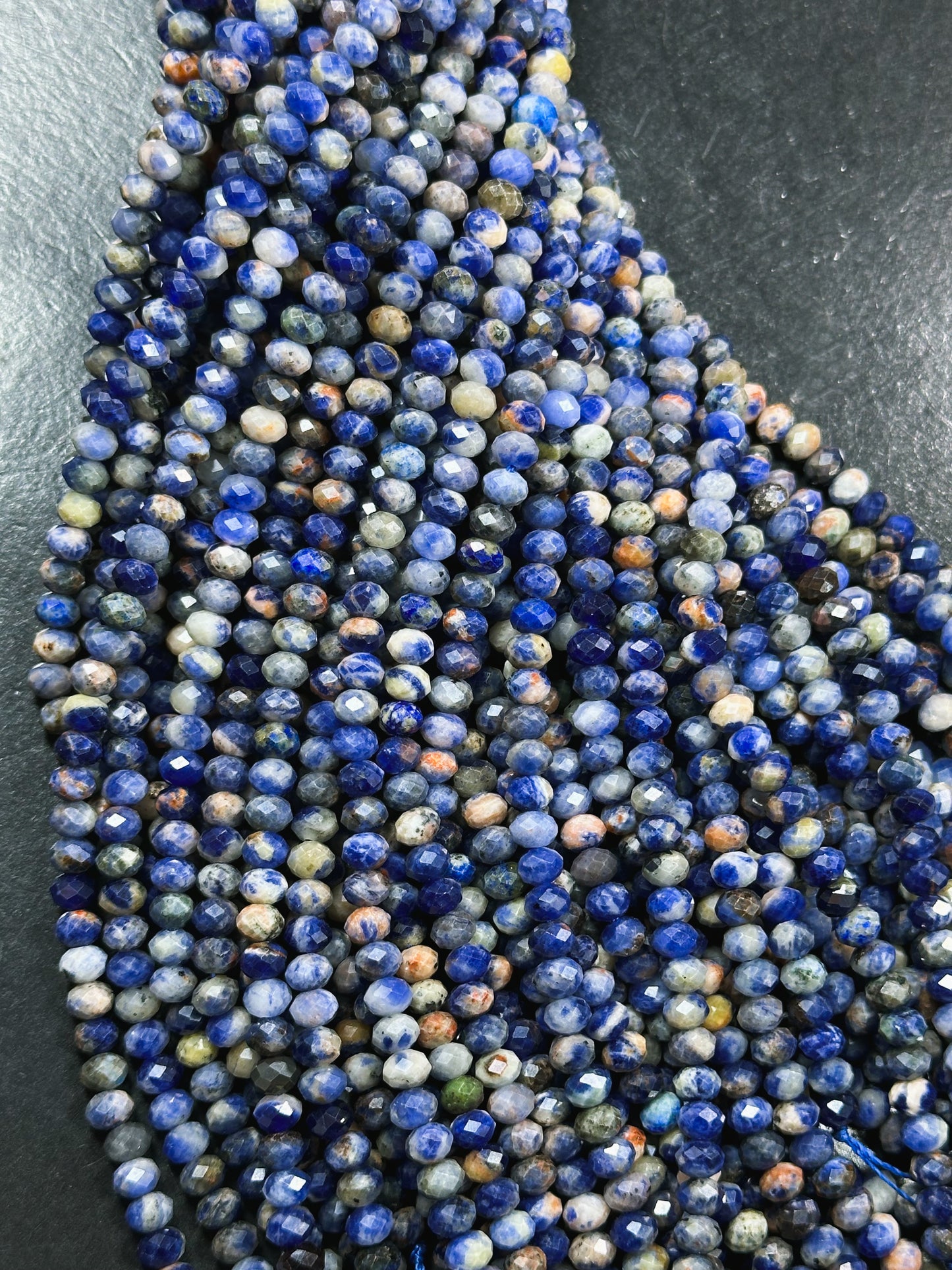 Natural Sunset Sodalite Gemstone Bead Faceted 5x4mm Rondelle Shape Bead, Beautiful Natural Royal Blue White Orange Color Sodalite Bead 15.5"