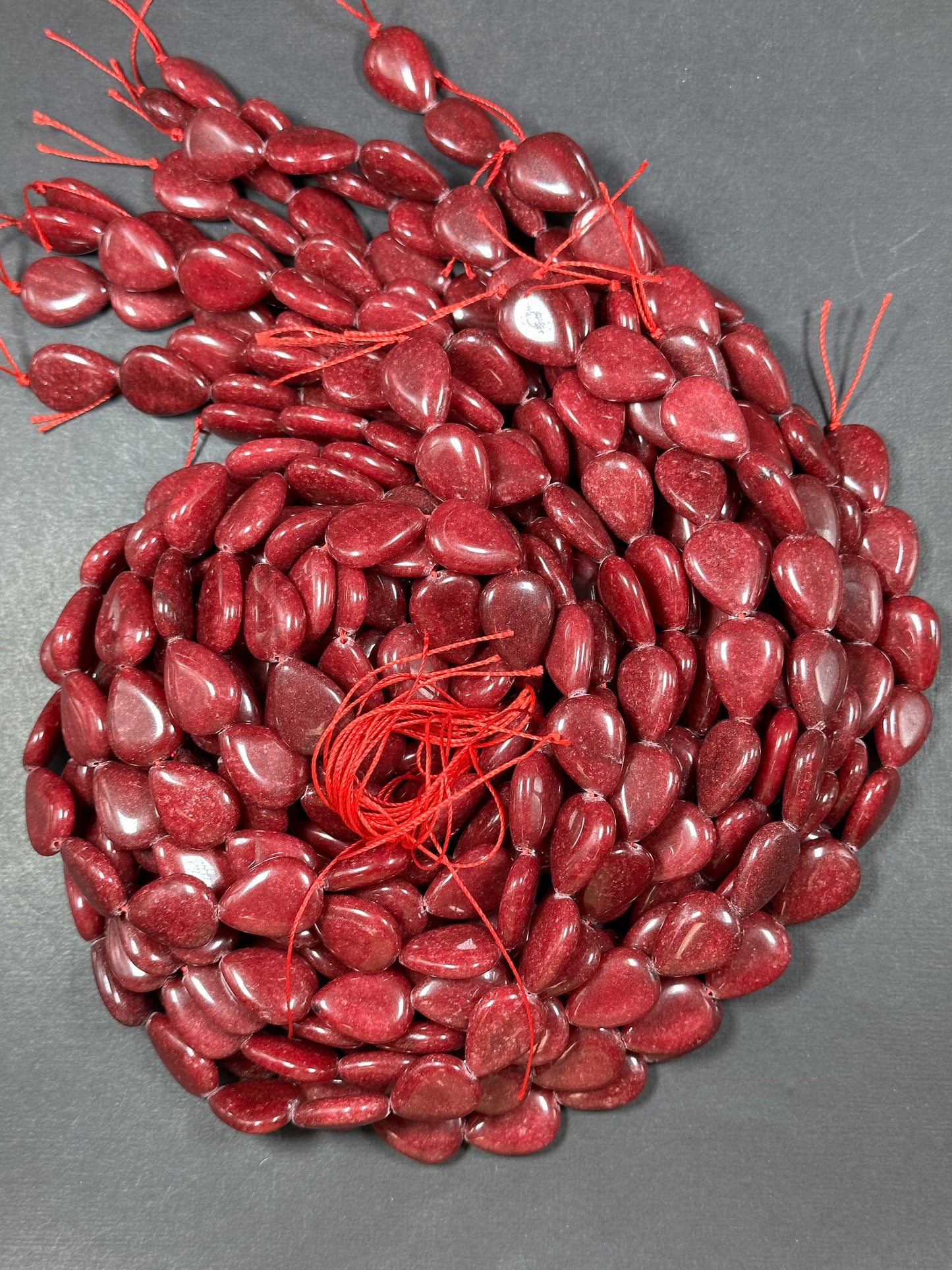 Natural Red Jade Gemstone Bead 20x15mm Teardrop Shape, Beautiful Natural Red Color Jade Gemstone Bead, Excellent Quality Full Strand 15.5"