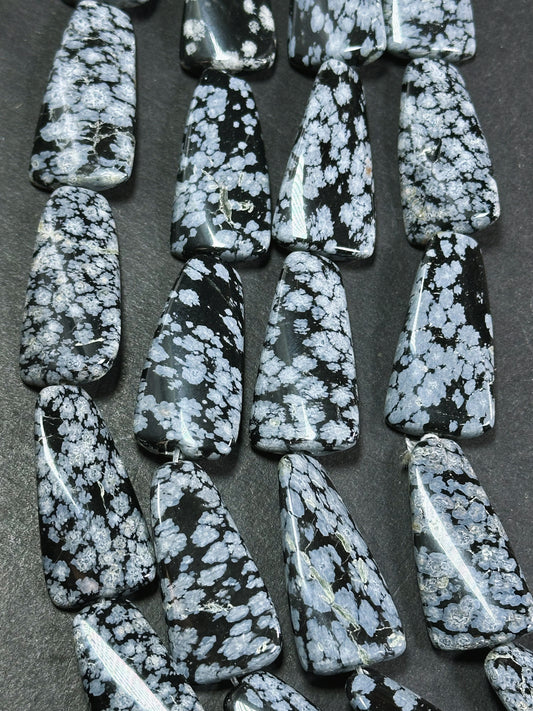 Natural Snowflake Obsidian Gemstone Bead 35x18mm Trapezoid Shape, Natural Black Gray Color Snowflake Obsidian Beads, Full Strand 15.5"
