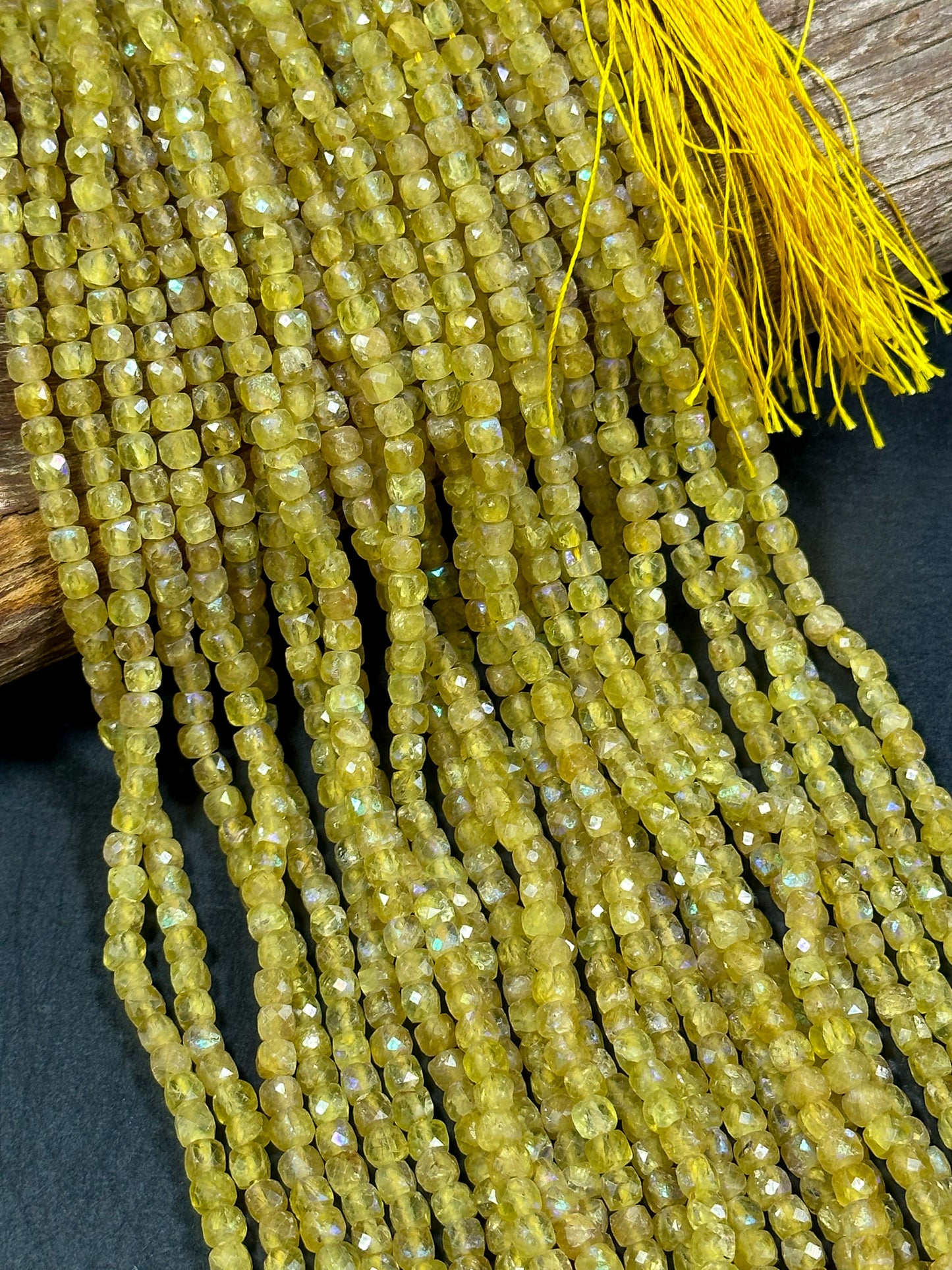 Mystic Natural Yellow Apatite Gemstone Bead Faceted 4mm Cube Shape Bead, Beautiful Yellow Color Loose Mystic Apatite Beads Full Strand 15.5"