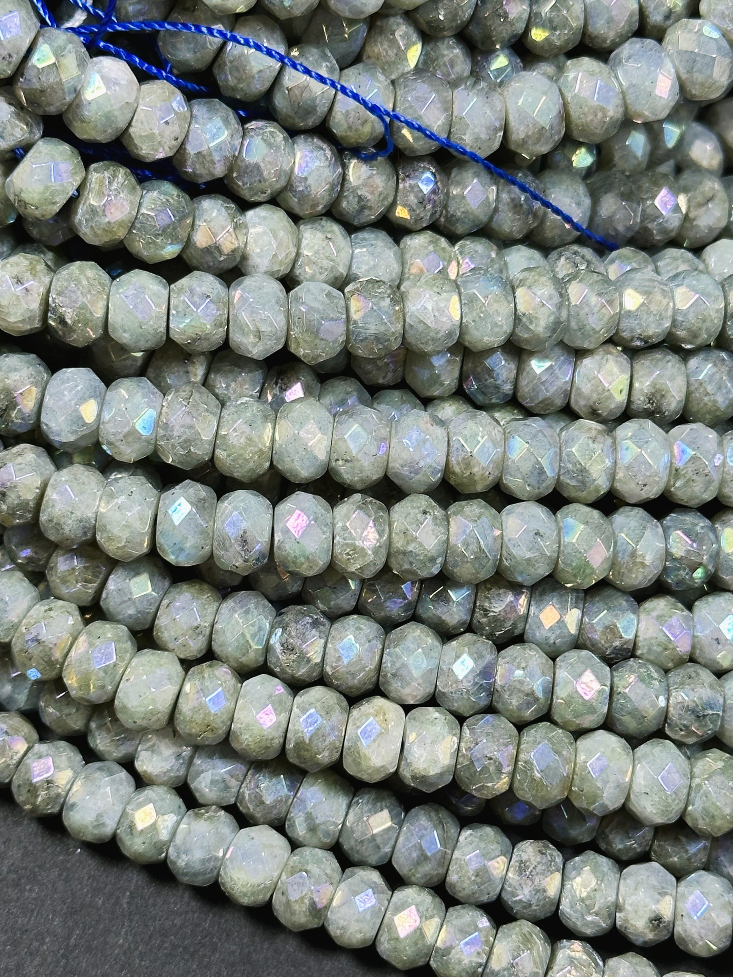 Mystic Natural Labradorite Gemstone Bead Faceted 8x5mm Rondelle Shape, Gorgeous Natural Gray Rainbow Blue Flash Labradorite Full Strand 15.5