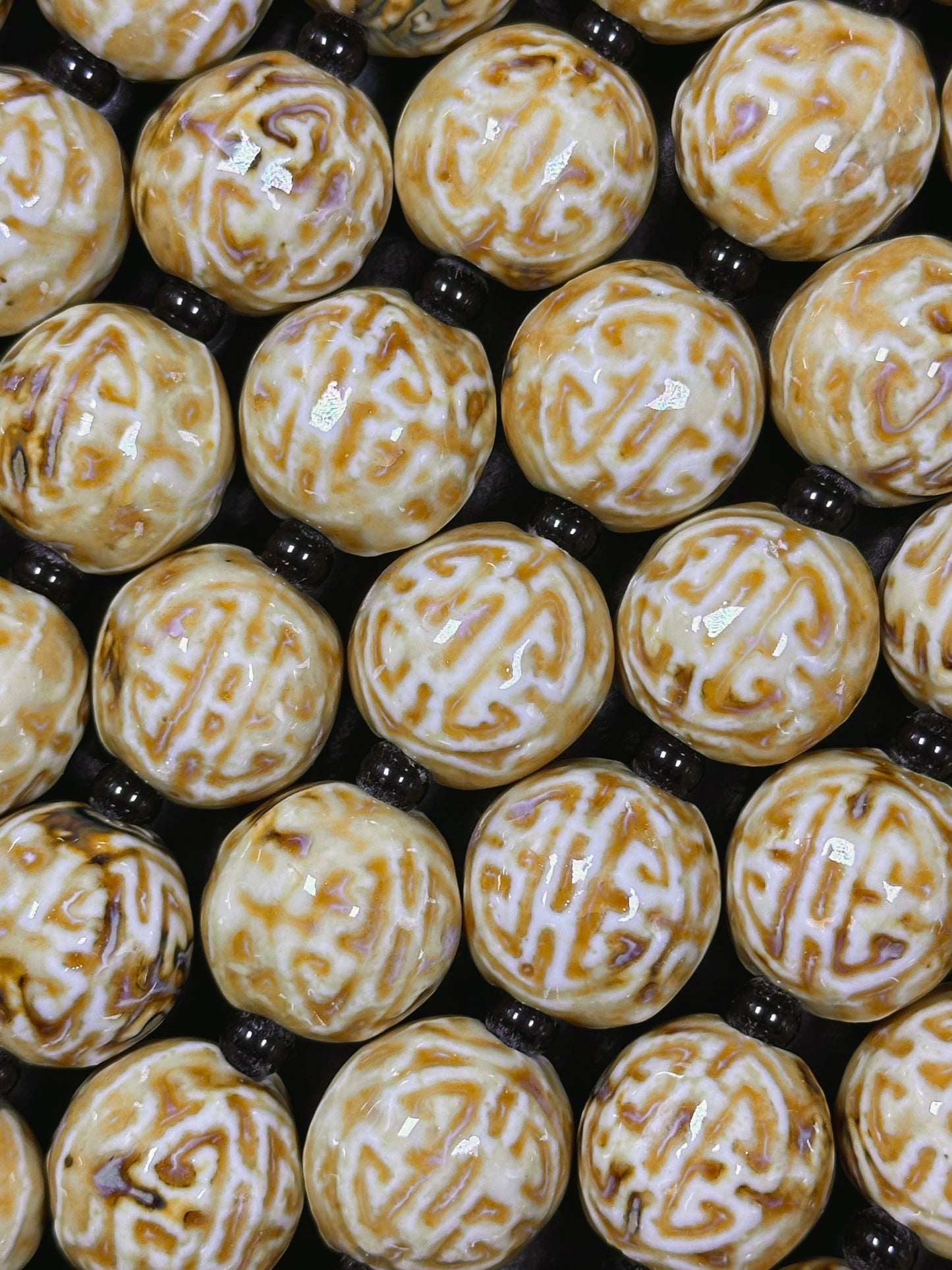 Beautiful Hand Painted Porcelain Beads, 20mm Unique Design Hand Painted Porcelain Round Shape Beads, Gorgeous Beige Color Porcelain Bead 8"