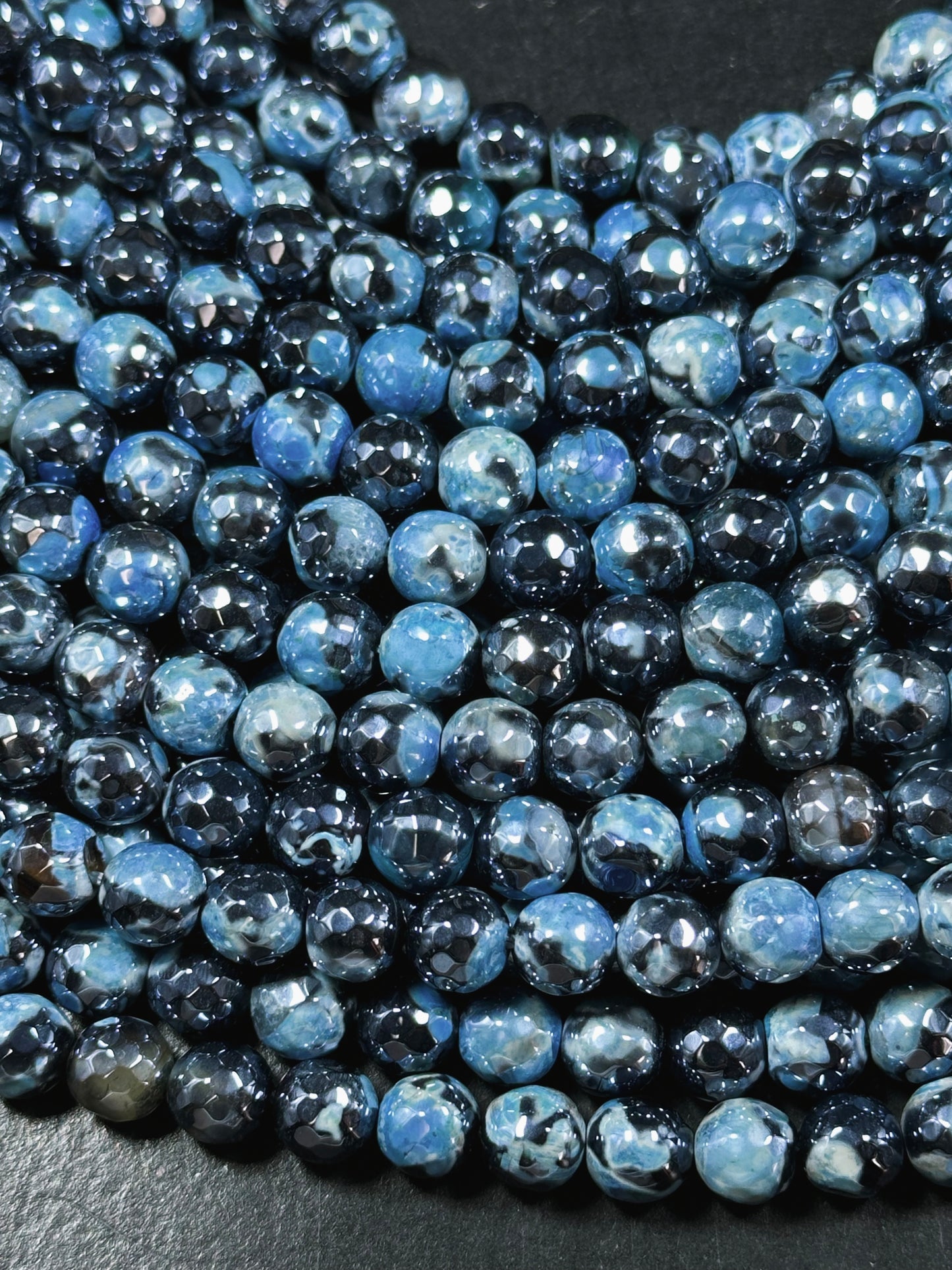 Mystic Natural Tibetan Agate Gemstone Bead Faceted 8mm 10mm Round Beads, Beautiful Mystic Light Sky Blue Agate Stone Bead, Full Strand 15.5"