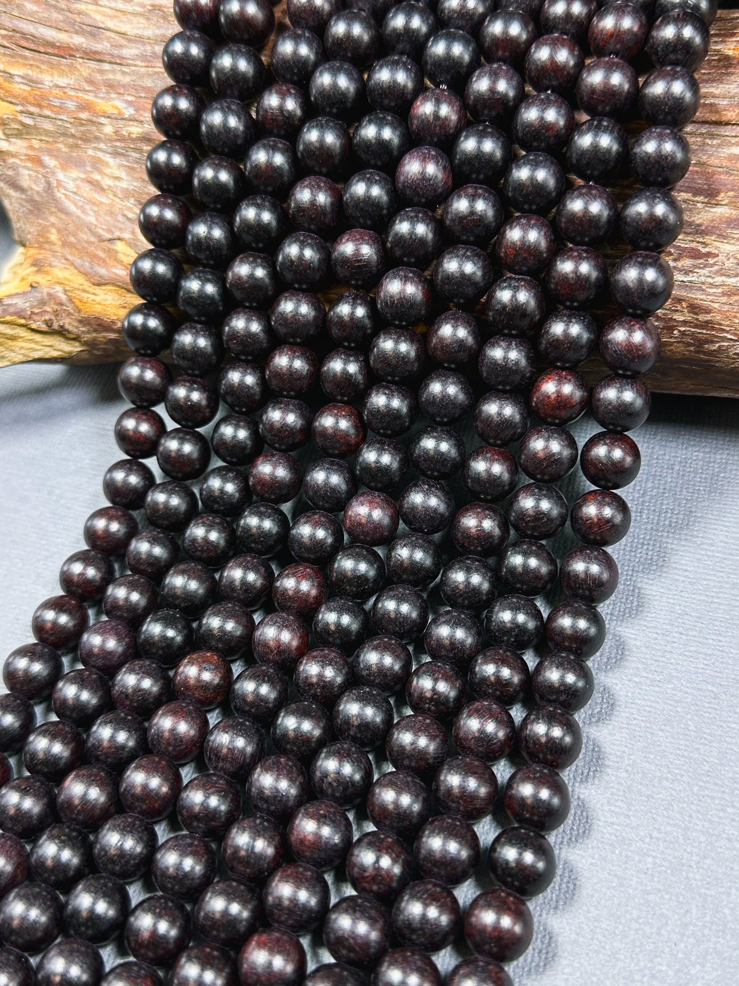 Natural Ebony Blackwood Beads 6mm 8mm 10mm Round Beads, Natural Black Aromatic Wood Meditation Prayer Mala Beads Full Strand 15.5"