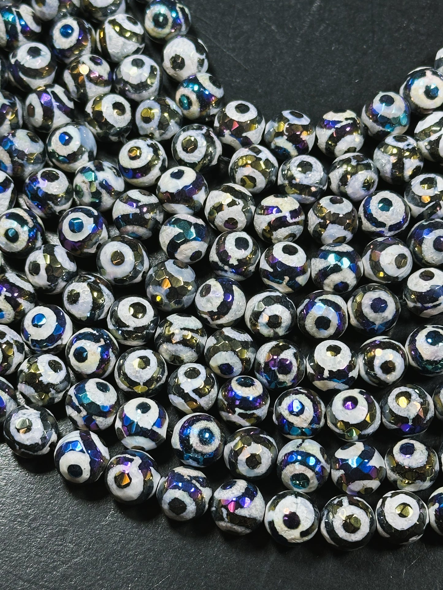 Mystic Natural Galaxy Tibetan Gemstone Bead Faceted 6mm 8mm 10mm 12mm Round Beads, Gorgeous Galaxy Purple Color Eye Design Tibetan Beads 15.5" Strand