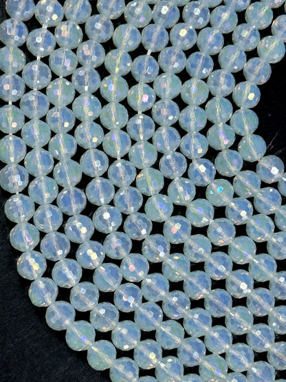 Beautiful Mystic Chinese Crystal Glass Bead Faceted 6mm 10mm Round Bead, Gorgeous Iridescent Clear White Color Crystals, Great Quality Glass