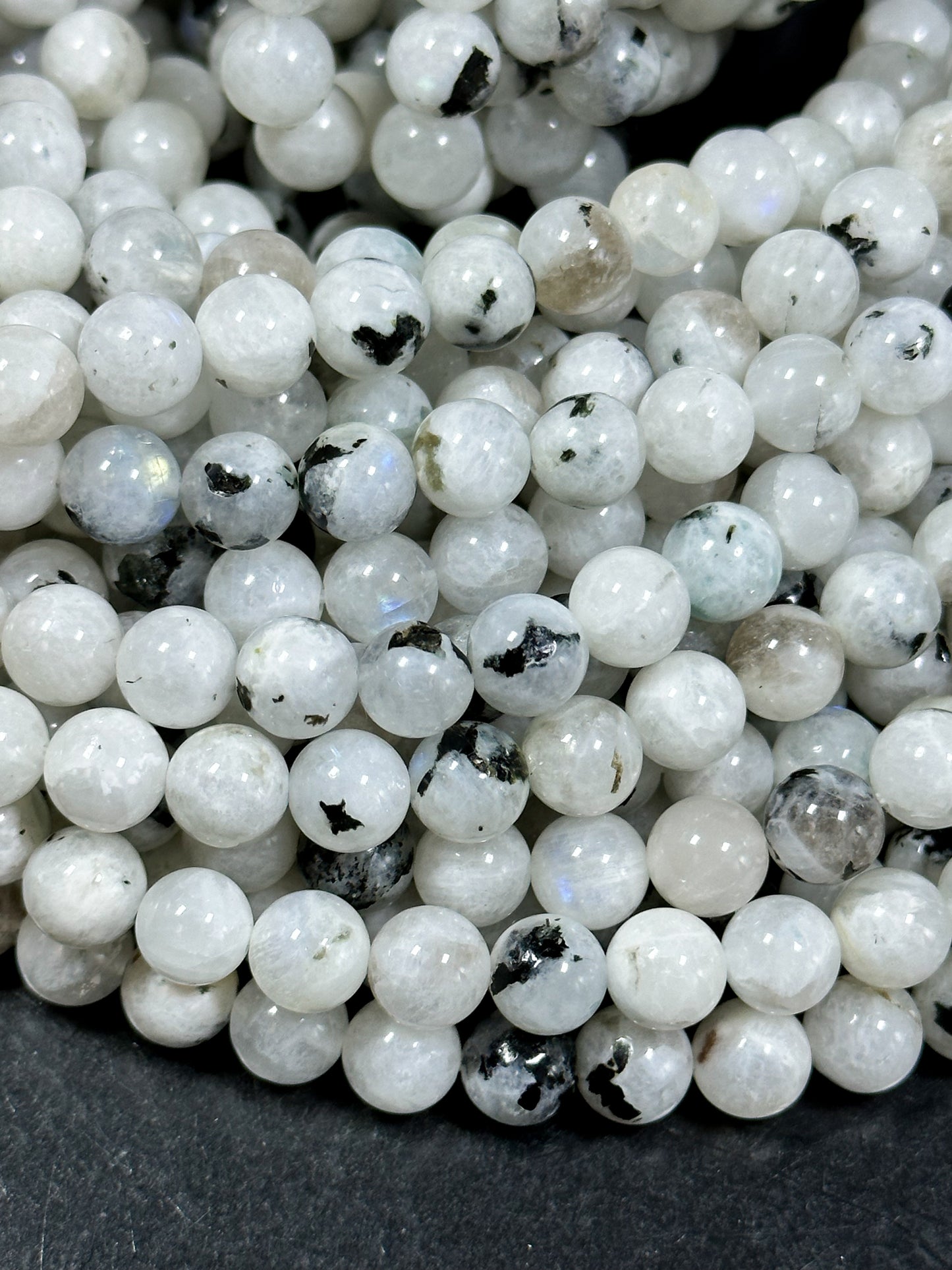 NATURAL Moonstone Gemstone Bead 6mm 8mm 10mm Round Bead, Beautiful Natural White Color with Black Specks Moonstone Gemstone Bead Full Strand