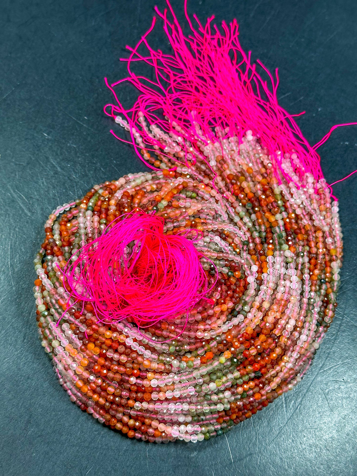AAA NATURAL Multicolor Rutilated Quartz Gemstone Bead Faceted 3mm Round Beads Beautiful Red Orange Green Color Rutilated Quartz 15.5" Strand