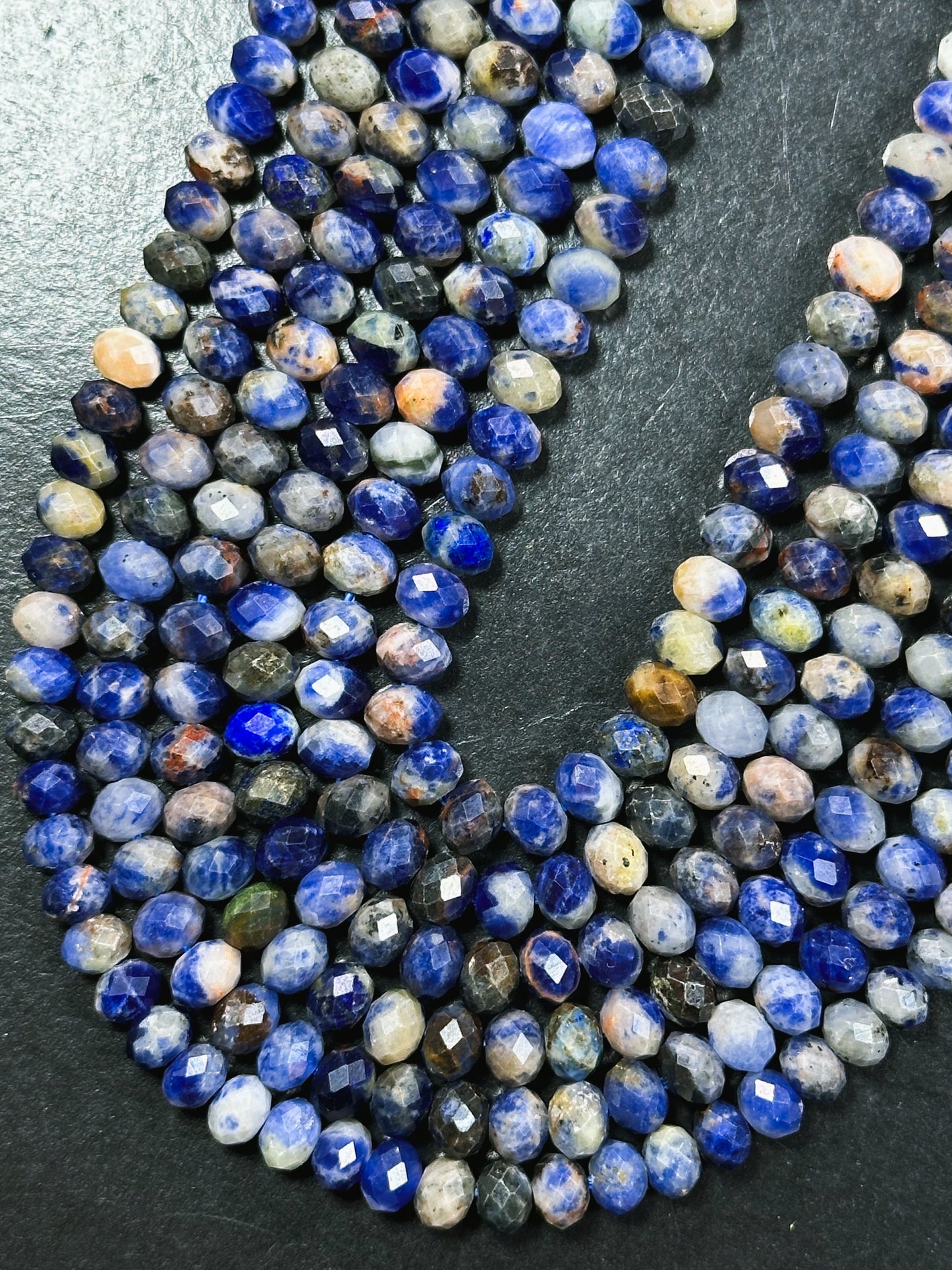 Natural Sunset Sodalite Gemstone Bead Faceted 5x4mm Rondelle Shape Bead, Beautiful Natural Royal Blue White Orange Color Sodalite Bead 15.5"