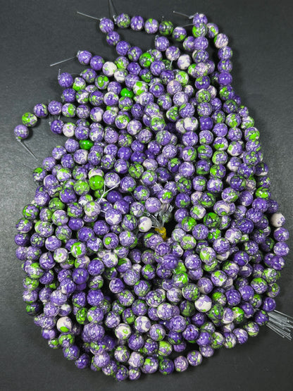 Beautiful Rain Flower Stone Bead 4mm 6mm 8mm 10mm Round Beads, Gorgeous Multicolor Purple Green Color Rain Flower Bead Full Strand 15.5"