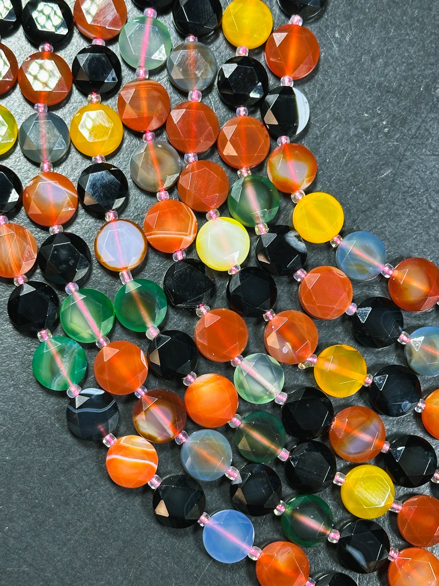 Natural Botswana Agate Gemstone Bead Faceted 12mm Coin Shape Bead, Beautiful Multicolor Botswana Agate Bead, Great Quality Full Strand 15.5"