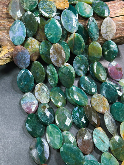 Natural Ocean Jasper Gemstone Bead Faceted 33x23mm Oval Shape Bead, Gorgeous Natural Green Color Ocean Jasper Stone Beads, Full Strand 15.5"