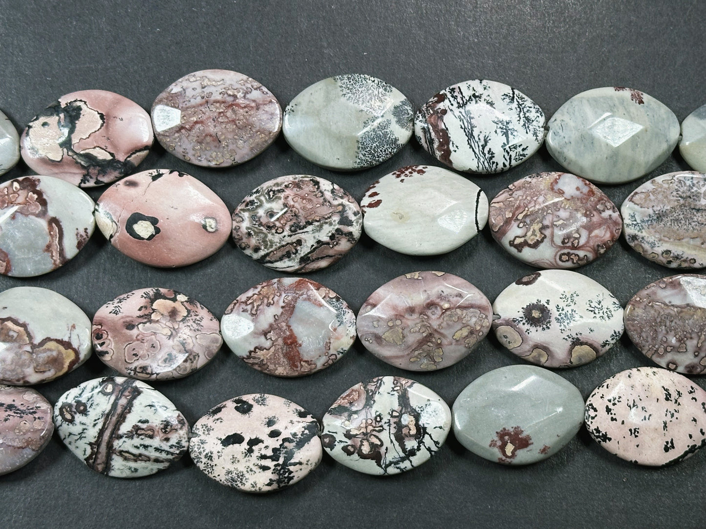 Natural Orbicular Jasper Gemstone Bead Faceted 25x18mm Oval Shape, Beautiful Natural Gray Brown Color Jasper Stone Bead, Full Strand 15.5"