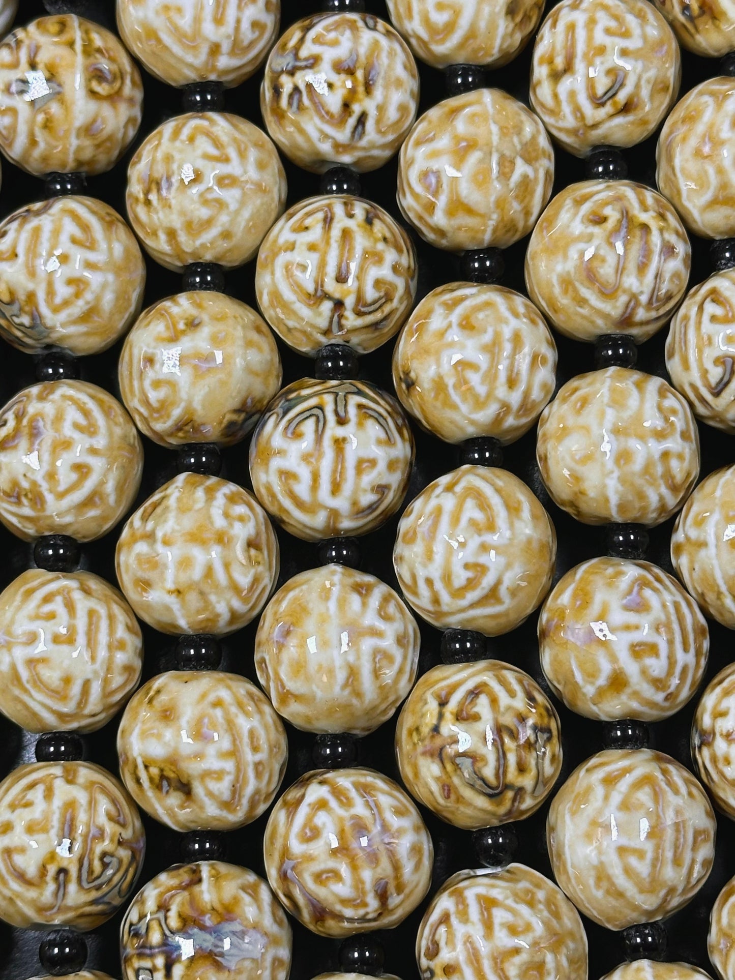 Beautiful Hand Painted Porcelain Beads, 20mm Unique Design Hand Painted Porcelain Round Shape Beads, Gorgeous Beige Color Porcelain Bead 8"