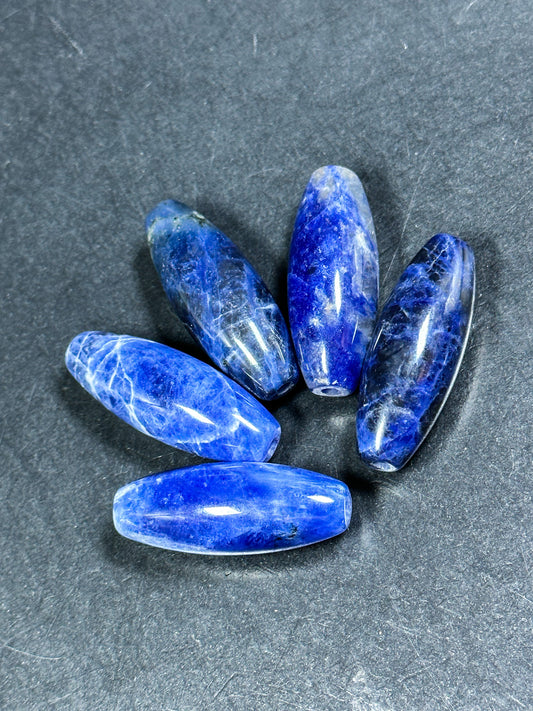 NATURAL Sodalite Gemstone Bead 39x14mm Barrel Shape Bead, Beautiful Natural Blue White Color Sodalite Gemstone Beads, Blue LOOSE Beads