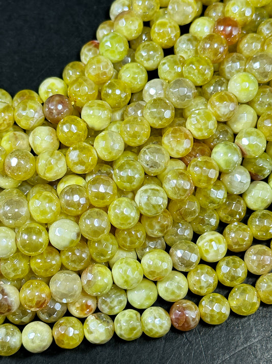 Beautiful Mystic Agate Gemstone Bead Faceted 6mm 8mm 10mm Round Bead, Beautiful Yellow Color Agate Gemstone Bead Full Strand 15.5"
