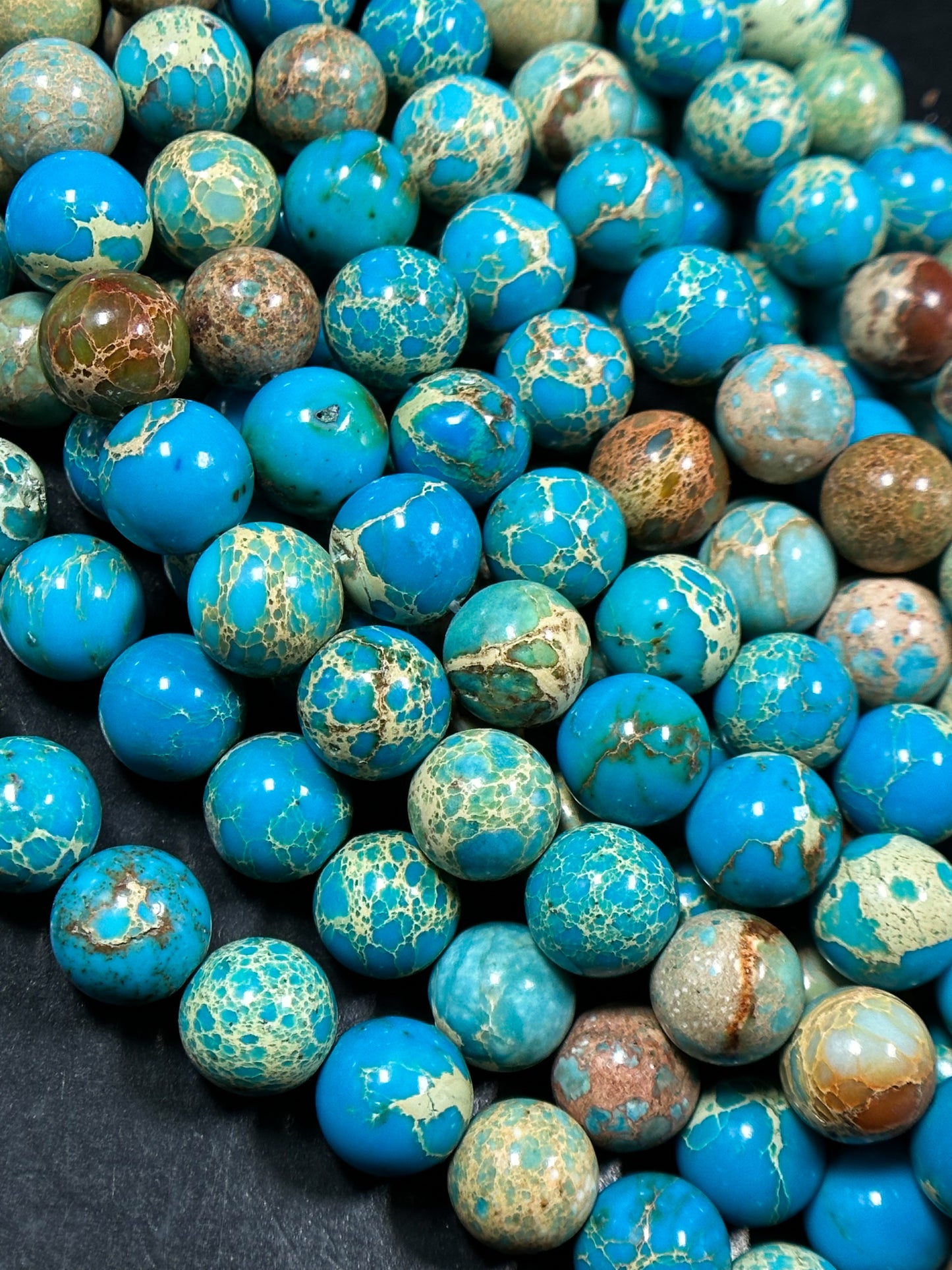 Natural Sea Sediment Jasper Gemstone Bead 6mm 8mm 10mm Round Beads, Beautiful Turquoise Blue Color Imperial Jasper Beads Full Strand 15.5"