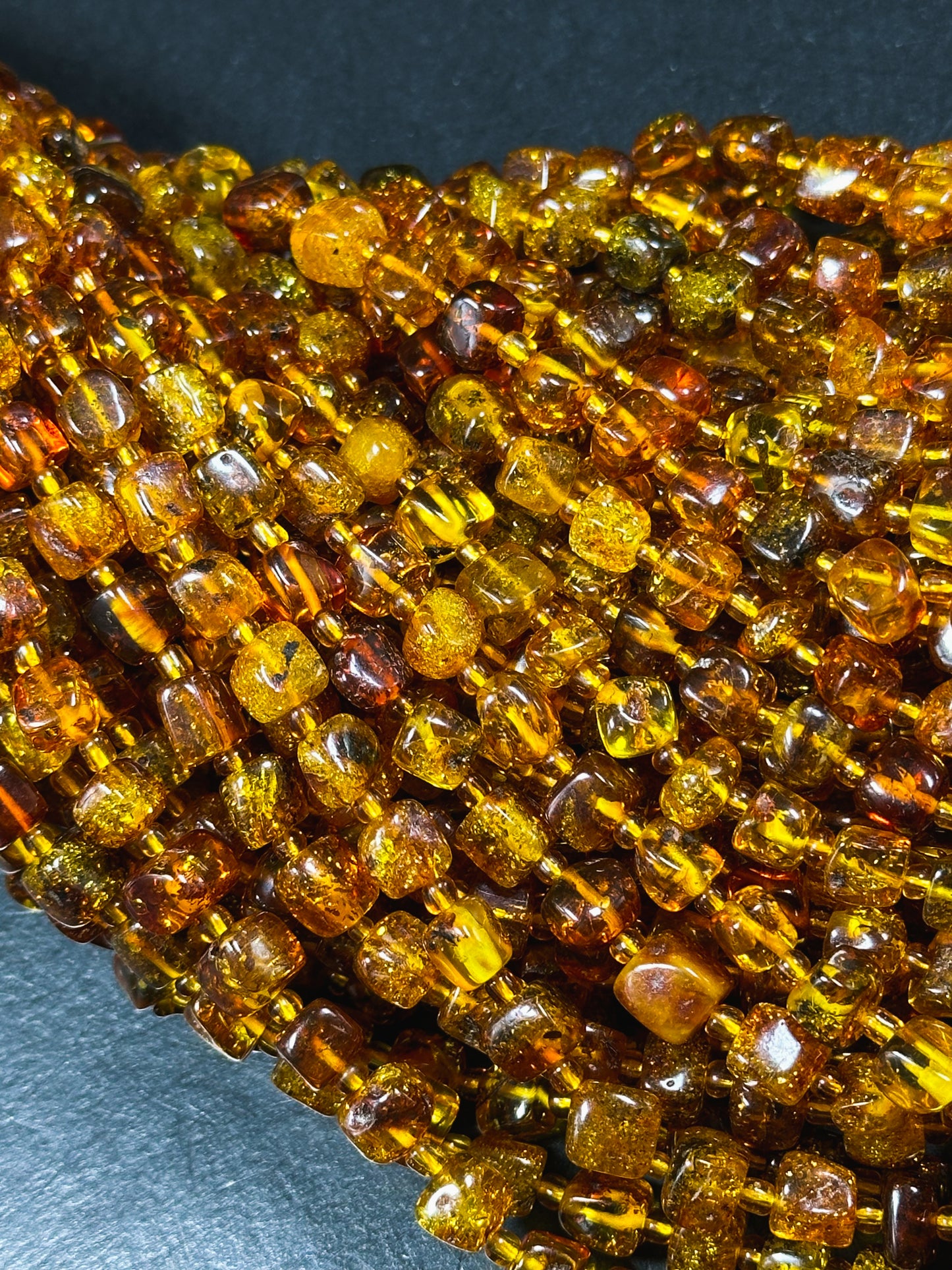 Natural Baltic Gold Stone Bead 6-8mm Freeform Cube Shape, Beautiful Dark Golden Orange Color Baltic Gold Beads, Great Quality 15.5" Strand