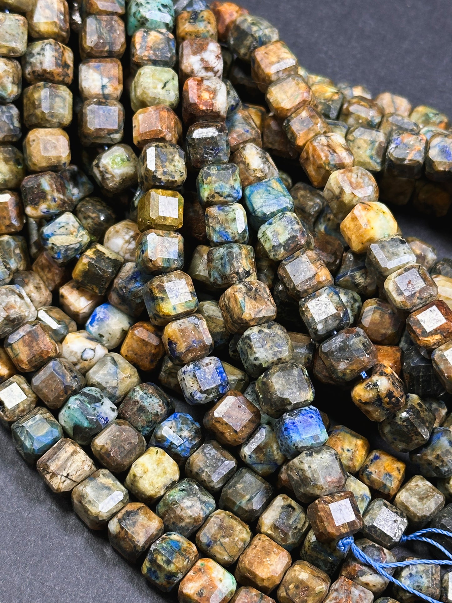 Natural Chrysocolla Gemstone Bead Faceted 7-8mm Cube Shape, Beautiful Brown Blue Color Chrysocolla Beads Full Strand 15.5"