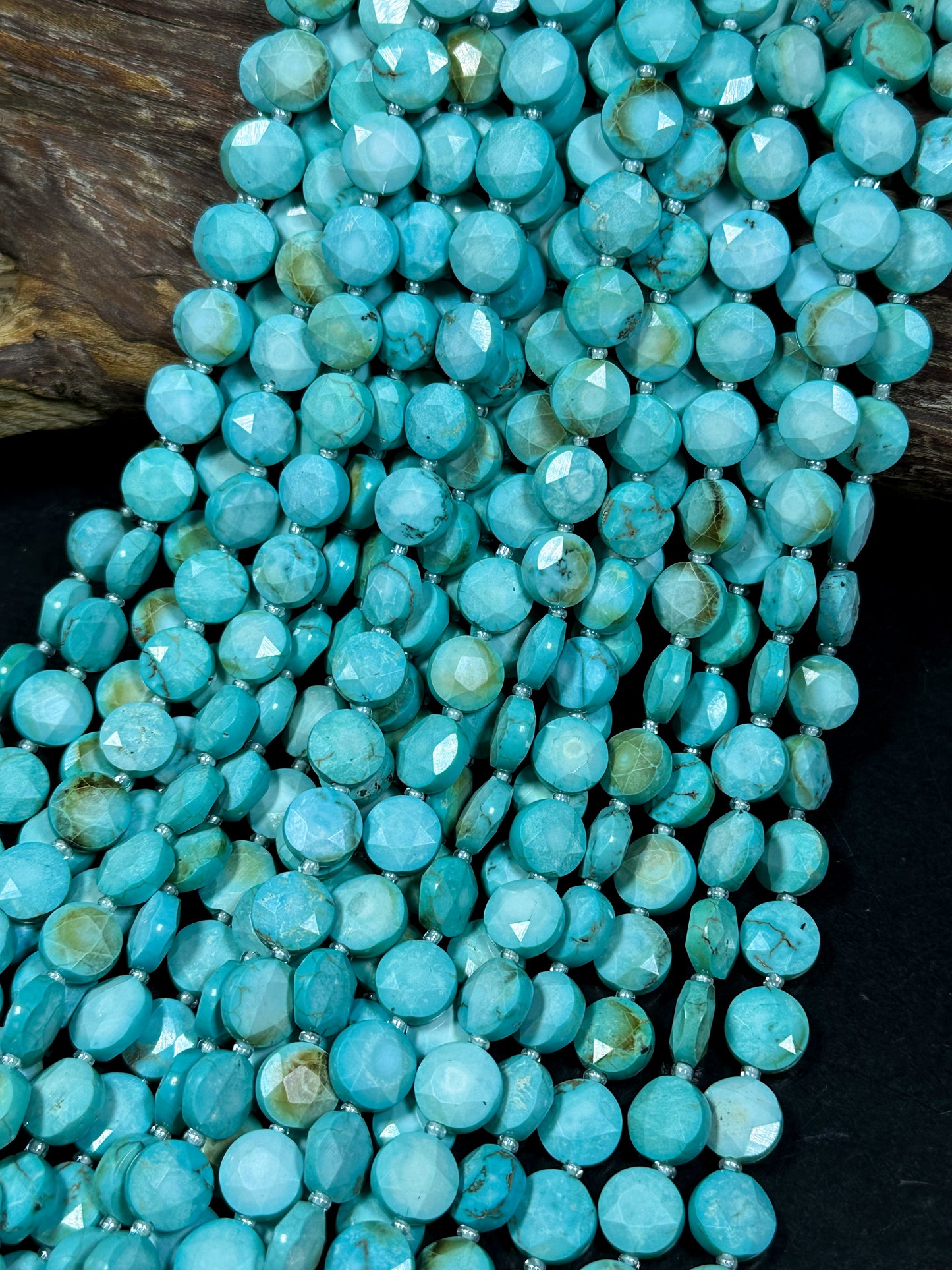 Natural Turquoise Gemstone Bead Faceted 10mm Coin Shape Bead, Beautiful Natural Blue Color Turquoise Beads, Full Strand 15.5"