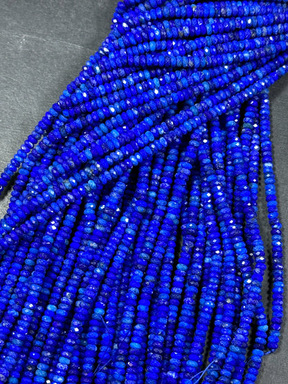 AAA Natural Lapis Lazuli Gemstone Bead Faceted 2x4mm Rondelle Shape Bead, Gorgeous Natural Royal Blue Color Lapis Beads, Full Strand 15.5"