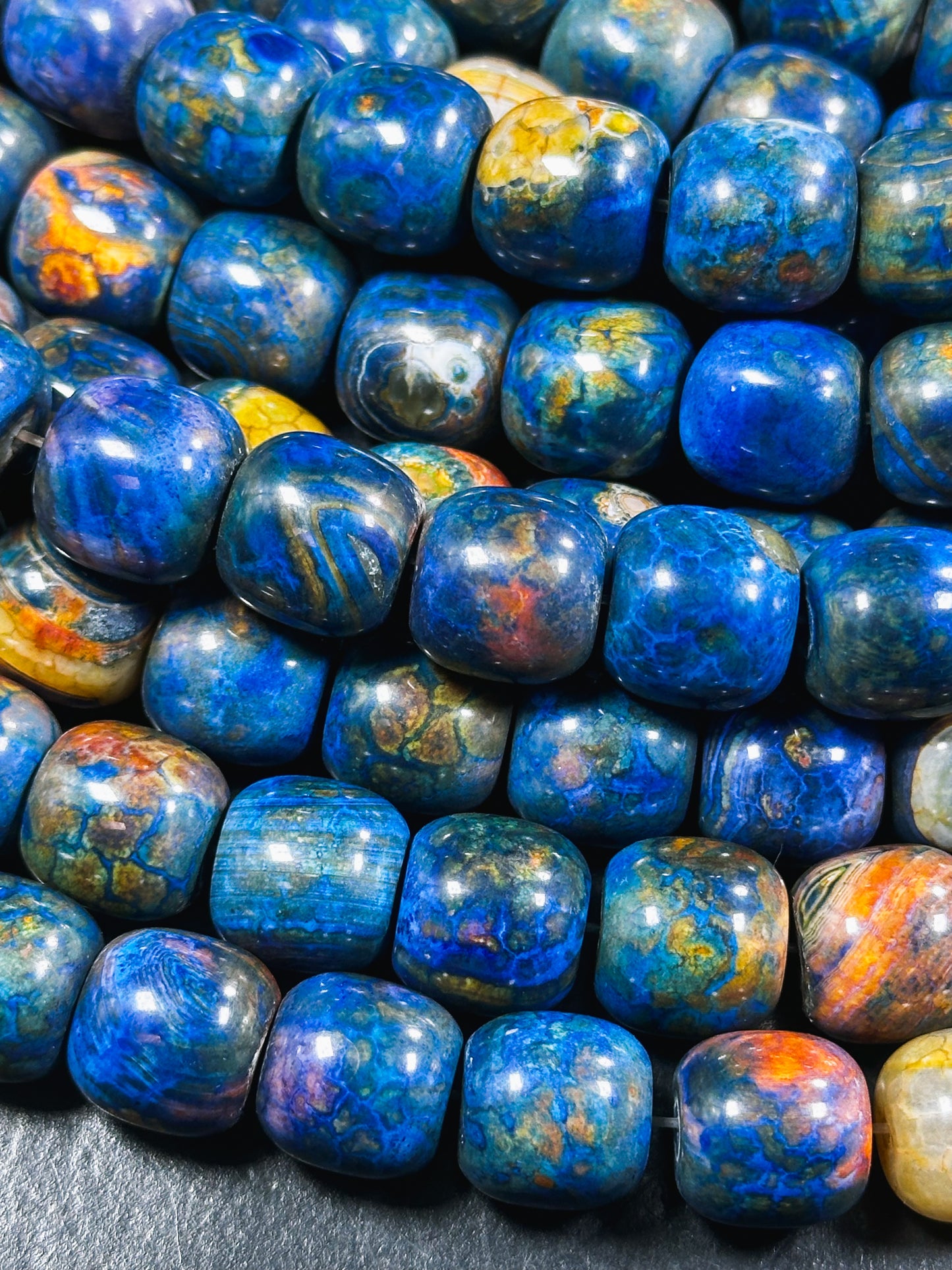 Natural Tibetan Gemstone Bead 12x13mm Barrel Shape, Gorgeous Multicolor Blue Color Tibetan Gemstone Beads, Excellent Quality Full Strand 13"