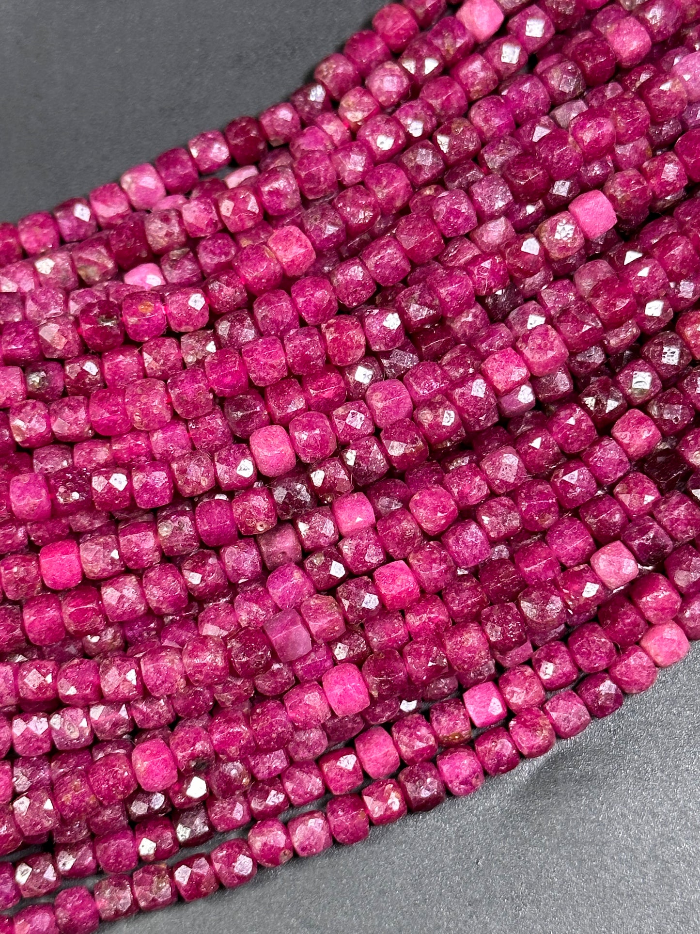 AAA Natural Ruby Gemstone Bead Faceted 4mm Cube Shape, Gorgeous Red Pink Color Ruby Quartz Gemstone Bead Excellent Quality 15.5"
