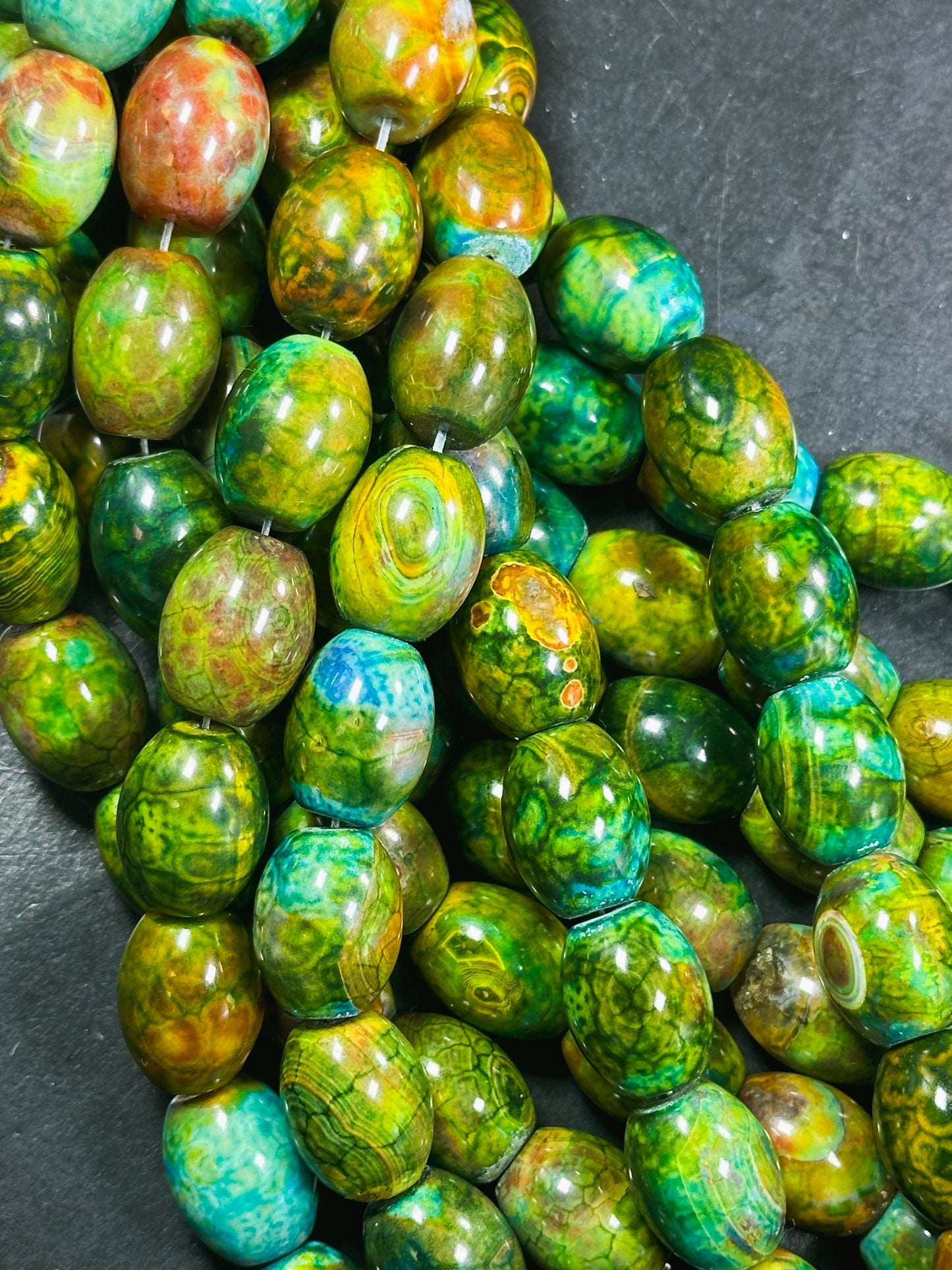 Natural Tibetan Gemstone Bead 19x15mm Barrel Shape, Gorgeous Multicolor Green Blue Tibetan Gemstone Beads, Excellent Quality Full Strand 13"