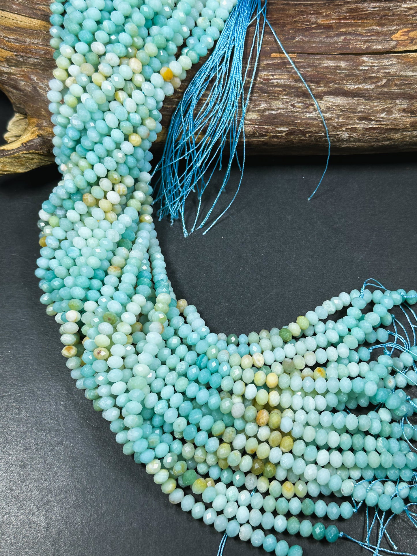 Natural Flower Amazonite Gemstone Bead Faceted 6x4mm Rondelle Shape, Beautiful Natural Green Blue Color Flower Amazonite Bead 15.5" Strand