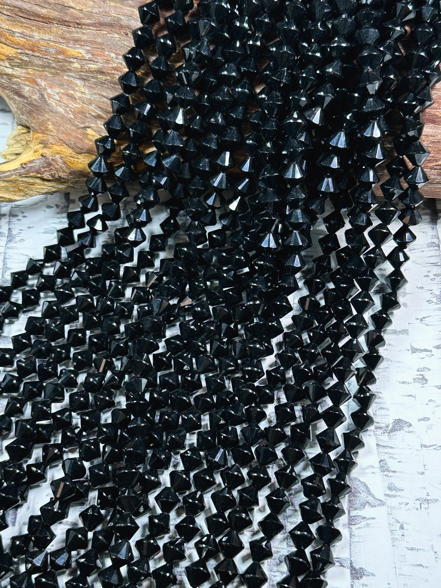 Natural Black Tourmaline Gemstone Bead Faceted 8mm Bicone Diamond Shape Bead, Beautiful Natural Black Tourmaline Bead Full Strand 15.5"