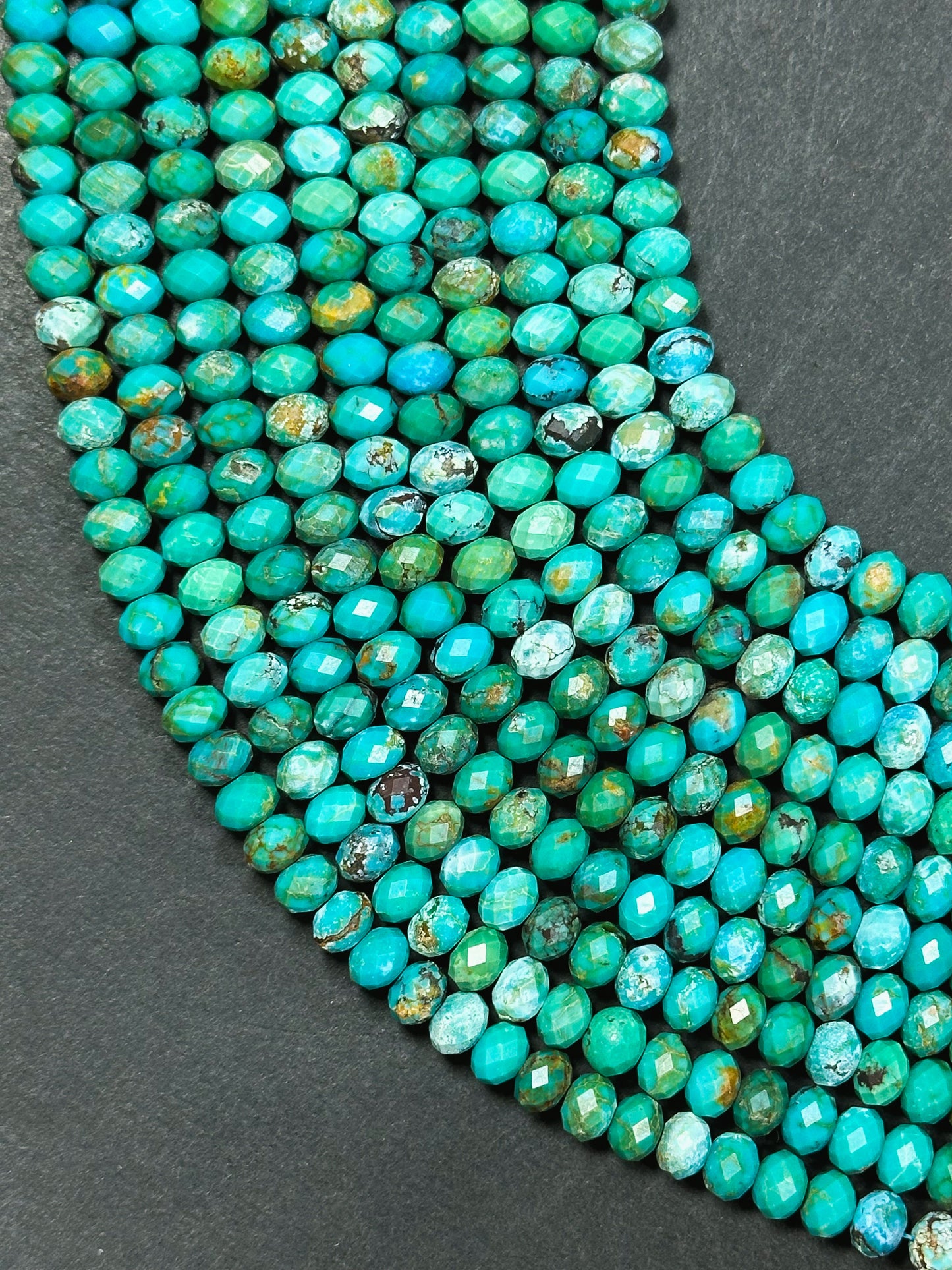 Natural Turquoise Gemstone Bead Faceted 6x4mm Rondelle Beads, Beautiful Natural Blue Green Turquoise Gemstone Beads Excellent Quality 15.5"