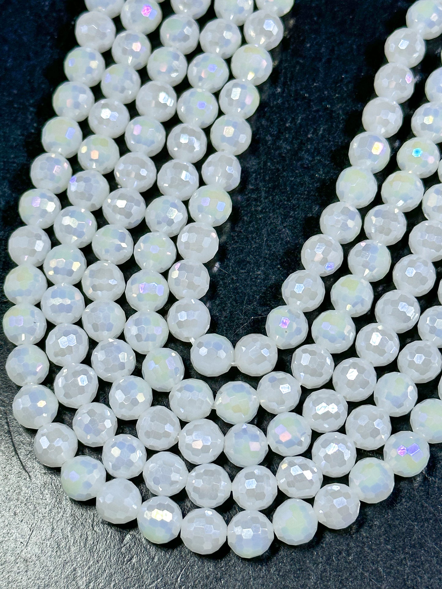 Beautiful Mystic Chinese Crystal Glass Bead Faceted 7.5mm 9.5mm Round Bead, Gorgeous Iridescent White Color Crystals, Great Quality Glass