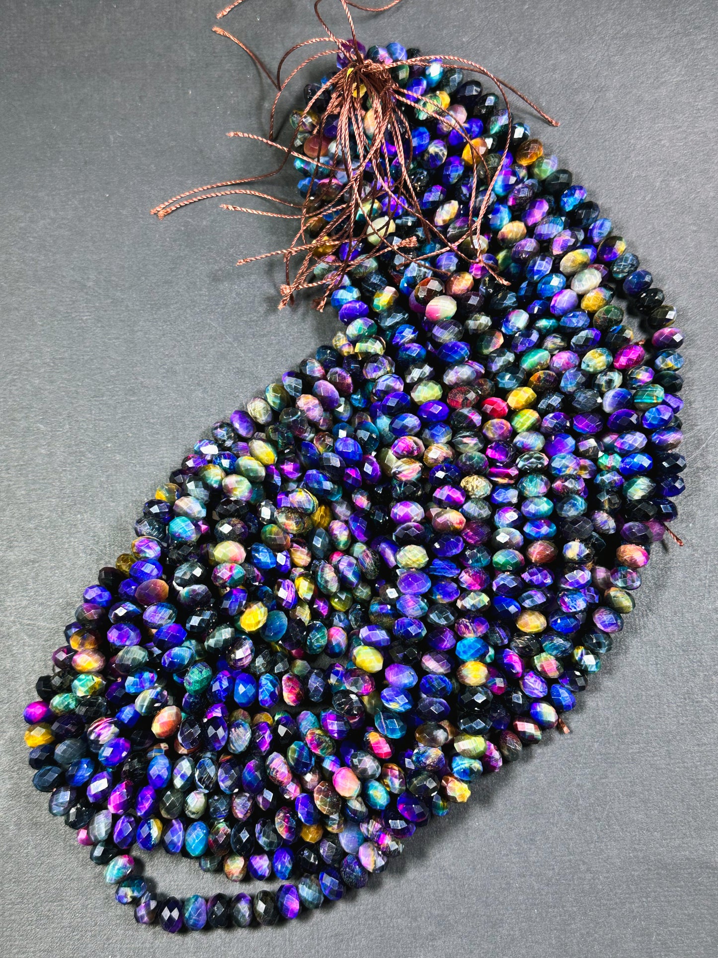 Beautiful Galaxy Tiger Eye Gemstone Bead Faceted 8x5mm Rondelle Shape, Gorgeous Rainbow Multicolor Galaxy Tiger Eye Beads Full Strand 15.5"