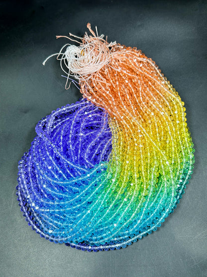 Gorgeous Multicolor Rainbow Crystal Beads Faceted 3mm 4mm 6mm 8mm Rondelle Shape, Beautiful Rainbow Sunset Color Crystal Beads Full Strand 14.4"
