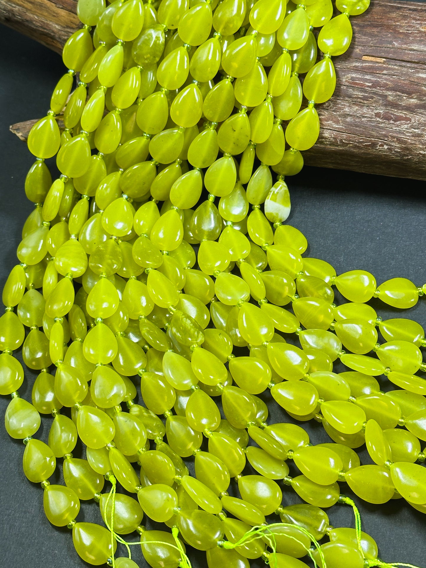 Natural Serpentine Jade Gemstone Bead 18x13mm Teardrop Shape, Beautiful Natural Yellow-Green Color Serpentine Great Quality Full Strand 15.5