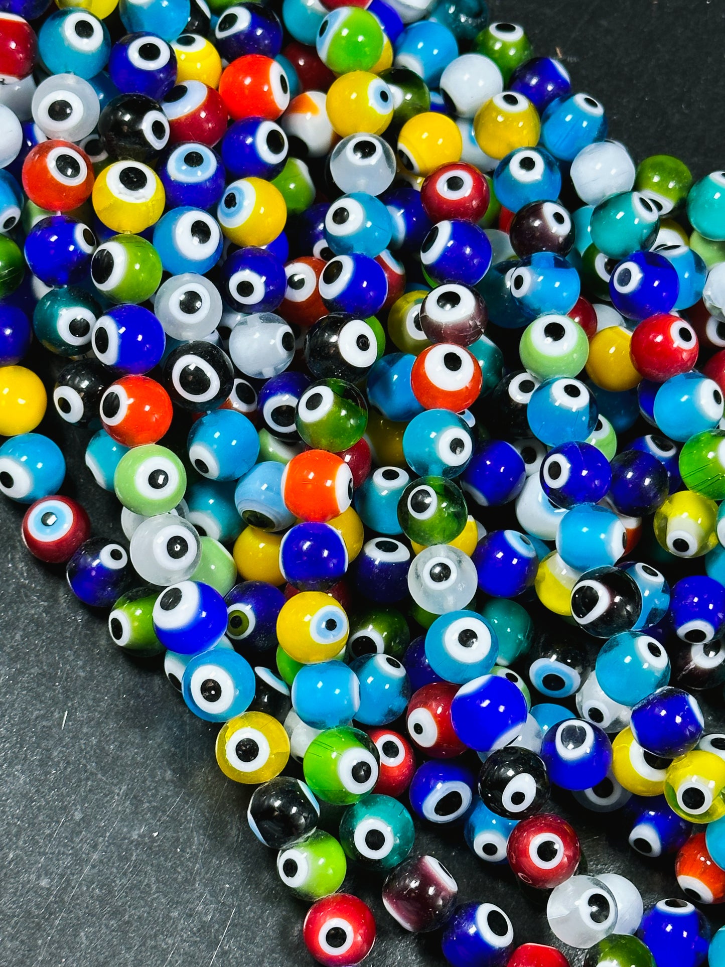 Beautiful Colorful Evil Eye Glass Beads 10mm Round Beads, Beautiful Multicolor Rainbow Evil Eye Amulet Glass Beads, Full Strand Glass Beads