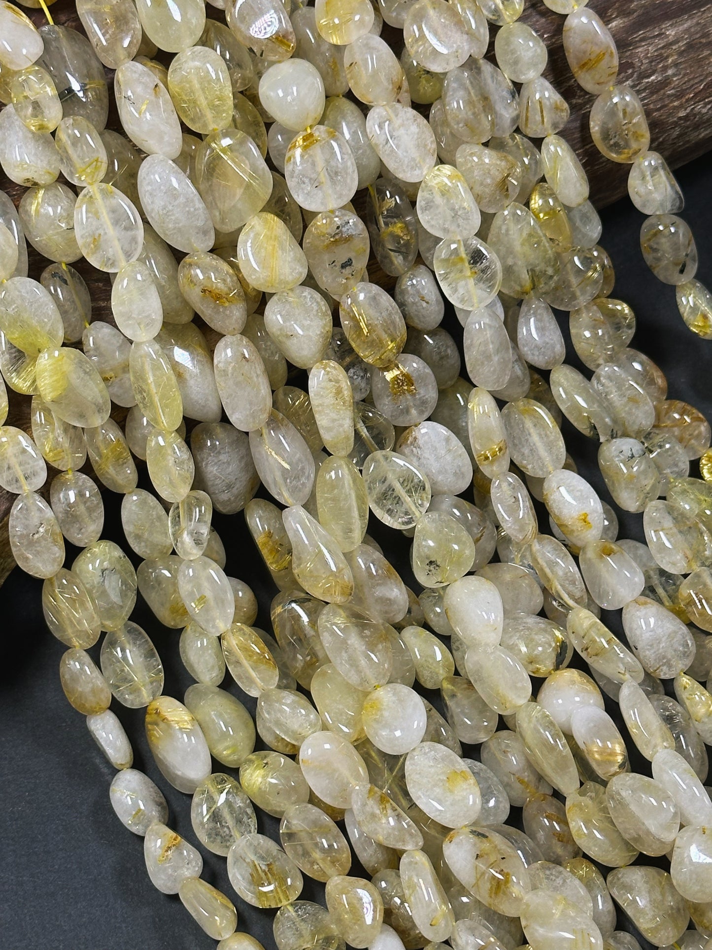 Natural Gold Rutilated Quartz Gemstone Bead Freeform Nugget Shape Bead, Gorgeous Golden Yellow Color Quartz, Great Quality Full Strand 15.5"