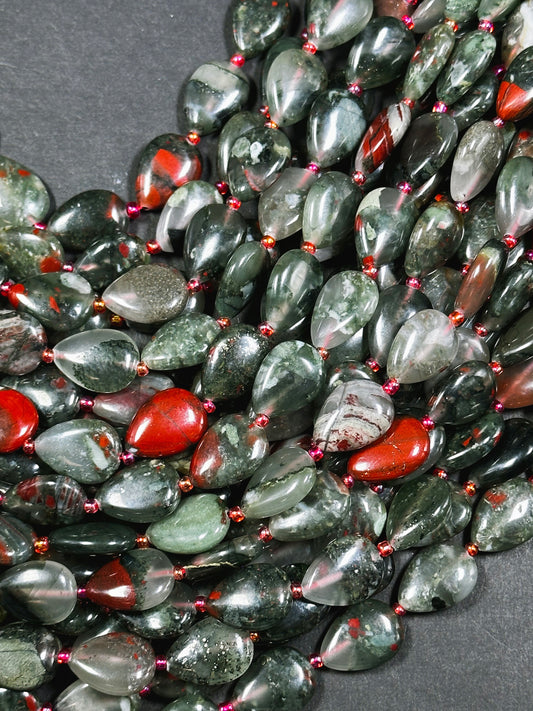 Natural African Bloodstone Gemstone Bead 18x13mm Teardrop Shape, Beautiful Natural Gray Red Color Bloodstone Great Quality Full Strand 15.5"
