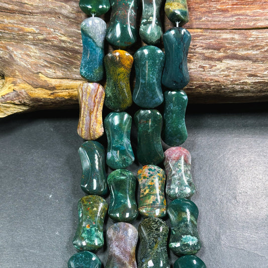 Natural Bloodstone Gemstone Bead 35x18mm Hourglass Shape Bead, Beautiful Natural Dark Green Bloodstone Gemstone Beads, Full Strand 15.5"
