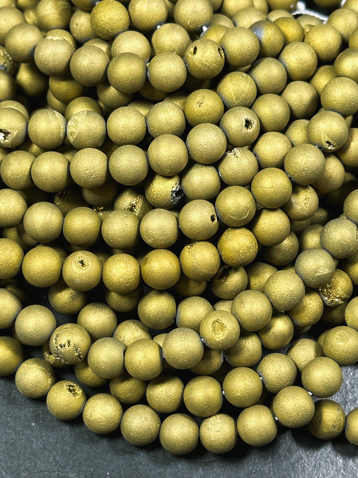 Natural Matte Druzy Agate Gemstone Beads 6mm 8mm 10mm 12mm Round Beads, Dark Yellow Brown Color Matte Druzy Agate Beads Full Strand 15.5"