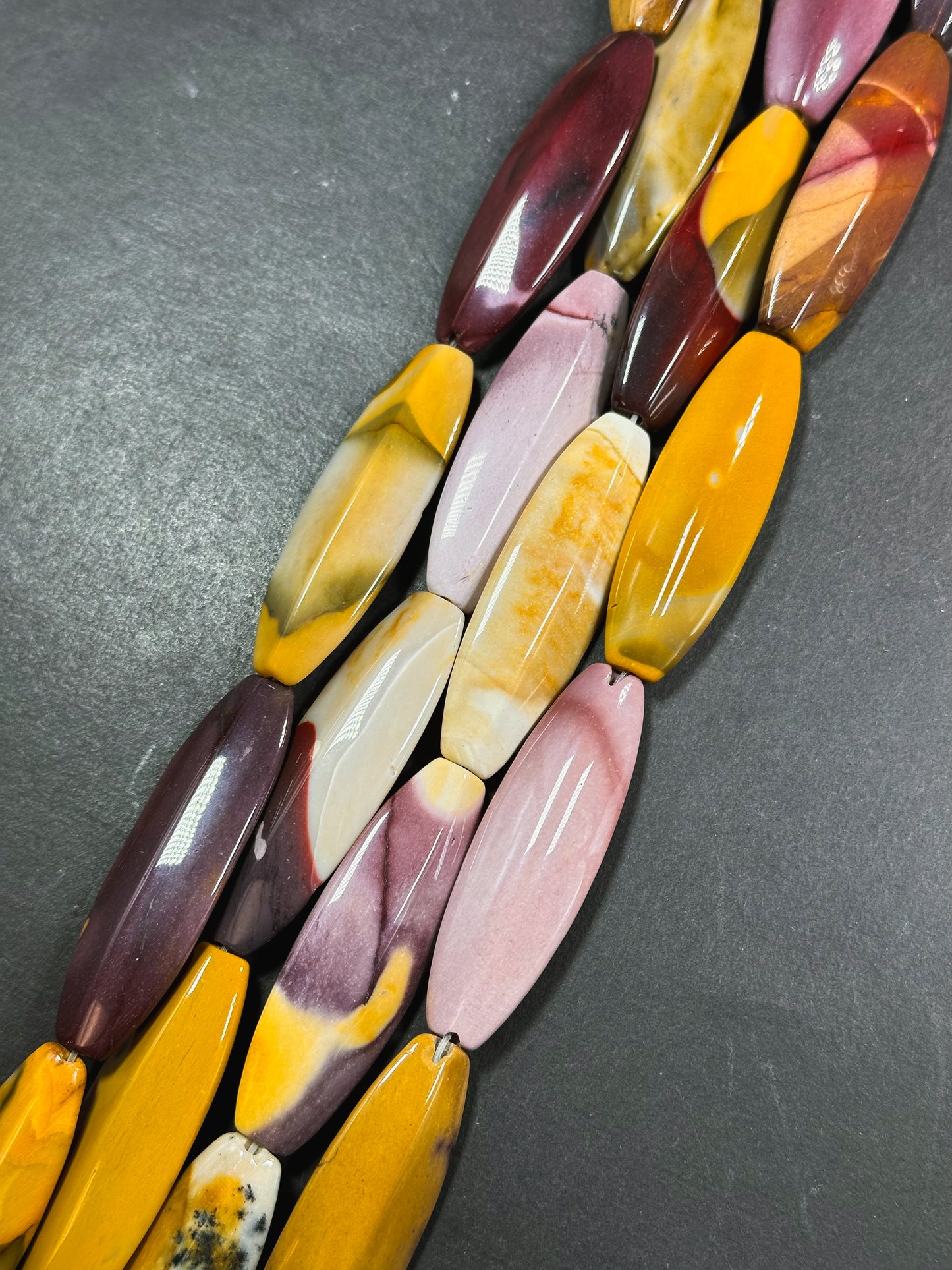 Natural Mookaite Gemstone Bead 55x17mm Rectangle Shape, Beautiful Natural Red Yellow Color Mookaite Jasper Gemstone Bead, Full Strand 15.5"