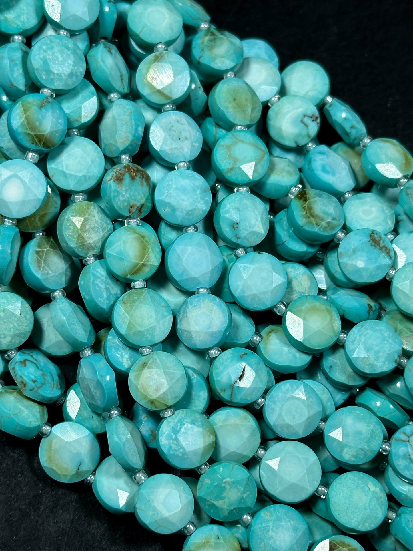 Natural Turquoise Gemstone Bead Faceted 10mm Coin Shape Bead, Beautiful Natural Blue Color Turquoise Beads, Full Strand 15.5"