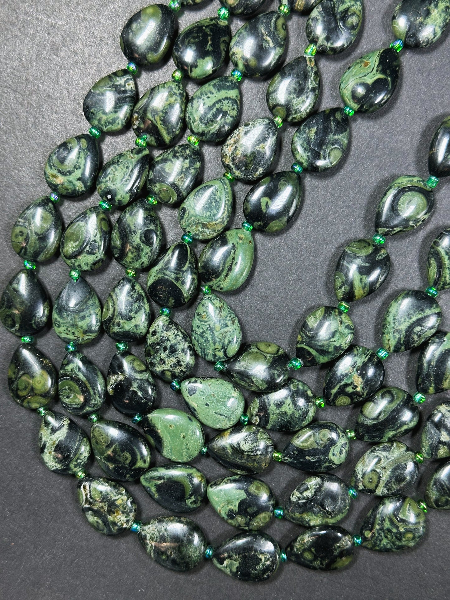 Natural Kambaba Jasper Gemstone Bead 18x13mm Teardrop Shape, Beautiful Natural Green Black Color Jasper Bead Great Quality Full Strand 15.5"