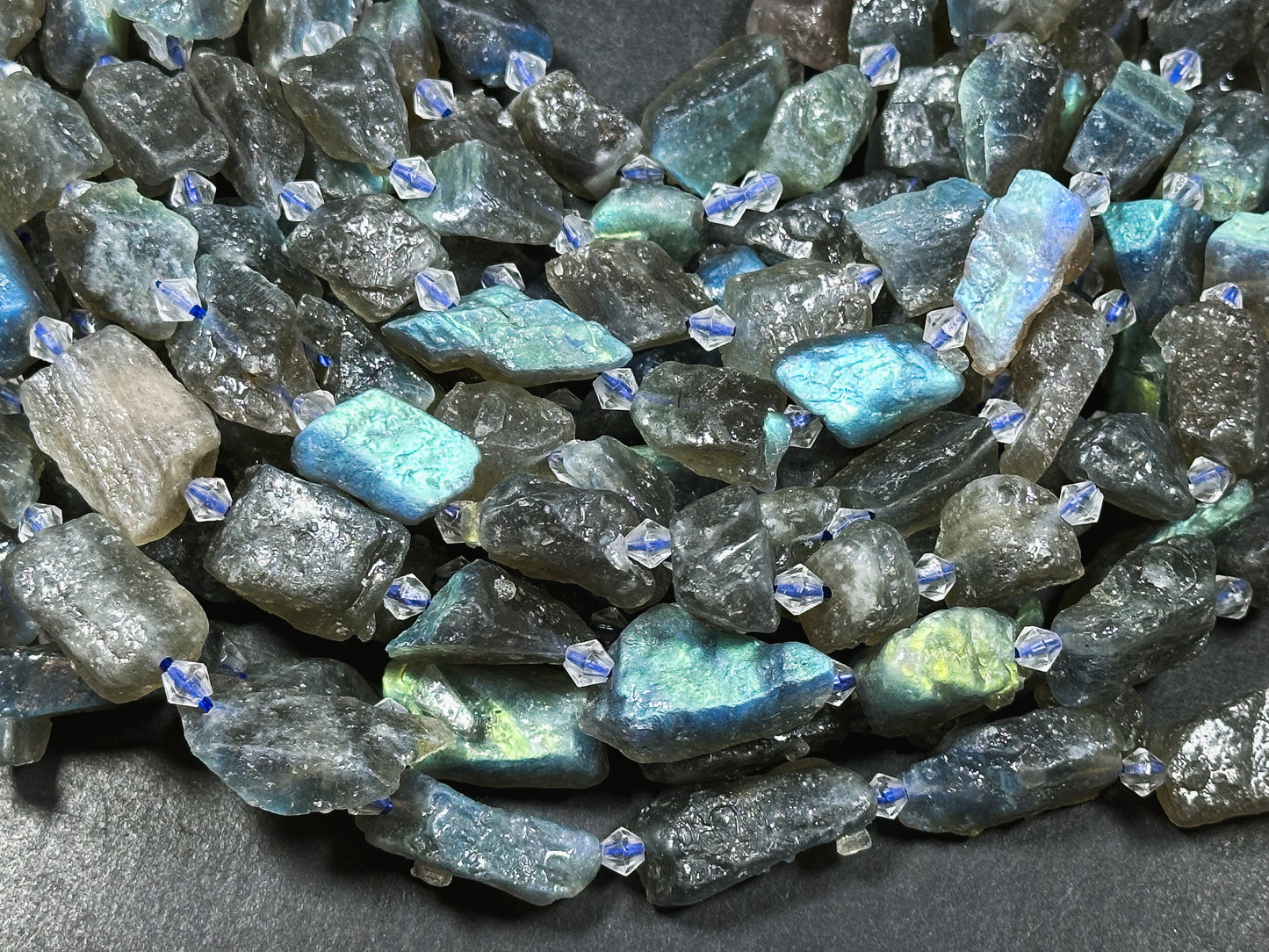 Natural Raw Labradorite Gemstone Bead Freeform Nugget Shape, Beautiful Natural Gray Color Rainbow Blue Flash Labradorite Beads 15.5" Strand