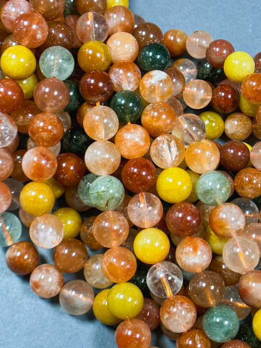 Natural Rutilated Quartz Gemstone Bead 4mm 6mm 8mm 10mm Round Beads, Gorgeous Multicolor Red Green Yellow Rutilated Quartz Bead, Excellent Quality 15.5"